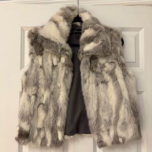 Adrienne Landau Genuine Rabbit Fur Vest Gray Ivory Plush Winter Vest Size L